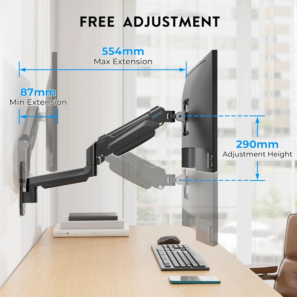 BONTEC sieninis monitoriaus ir televizoriaus laikiklis 13–42 col., dujinis, VESA 75 × 75–200 × 200, GWM01