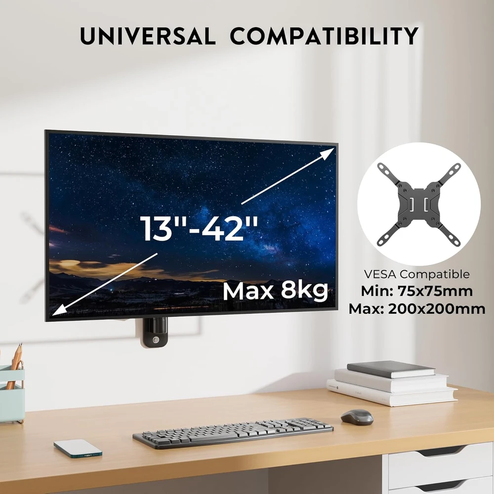 BONTEC sieninis monitoriaus ir televizoriaus laikiklis 13–42 col., dujinis, VESA 75 × 75–200 × 200, GWM01