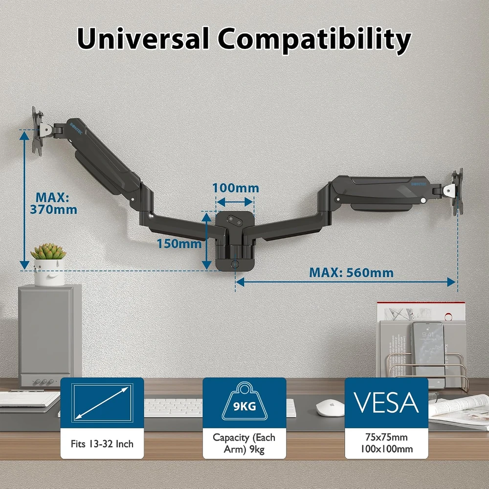 BONTEC sieninis monitoriaus laikiklis 13–32 col., iki 9kg, VESA 75 × 75/100 × 100 mm GWM02-v02