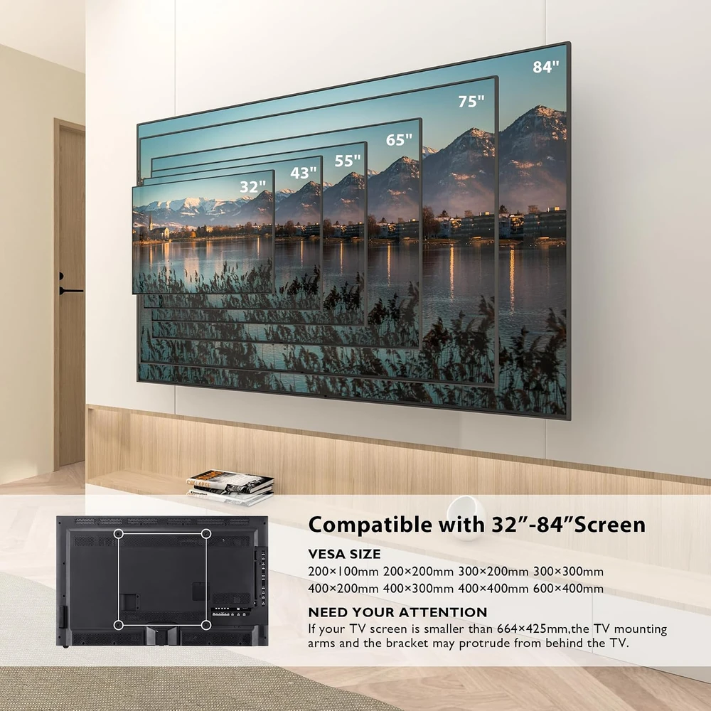 BONTEC sieninis televizoriaus laikiklis 32–84 col., VESA 600 × 400 mm, iki 60 kg, CT-135B