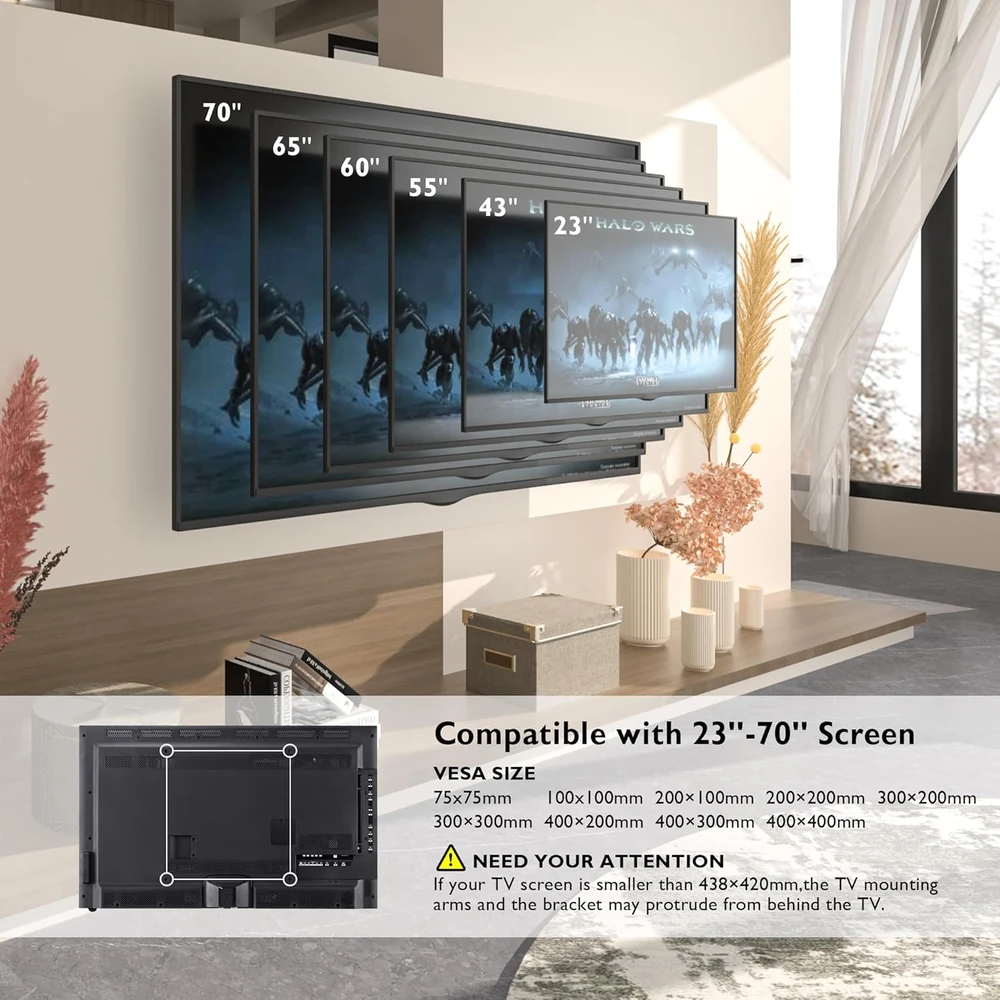 BONTEC sieninis televizoriaus laikiklis 23–70 colių, VESA 400 × 400, iki 45 kg, MF400