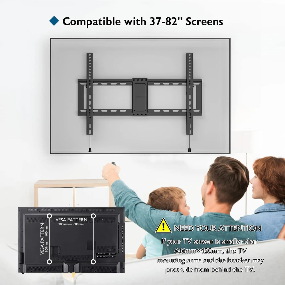 BONTEC sieninis televizoriaus laikiklis 37–82 col., VESA 600 × 400, iki 60 kg, 118MB