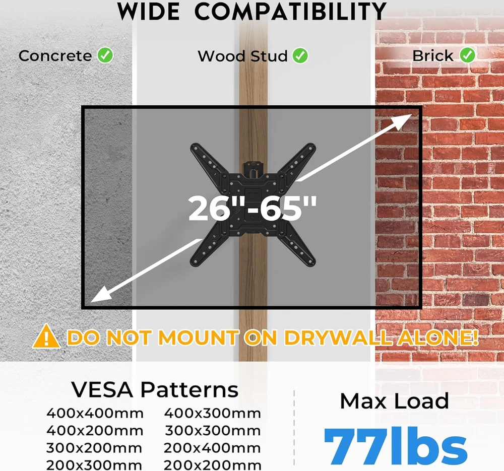 BONTEC sieninis televizoriaus laikiklis 26–65 col., iki 35 kg, VESA 200 × 200–400 × 400 mm, CT140L-FBA