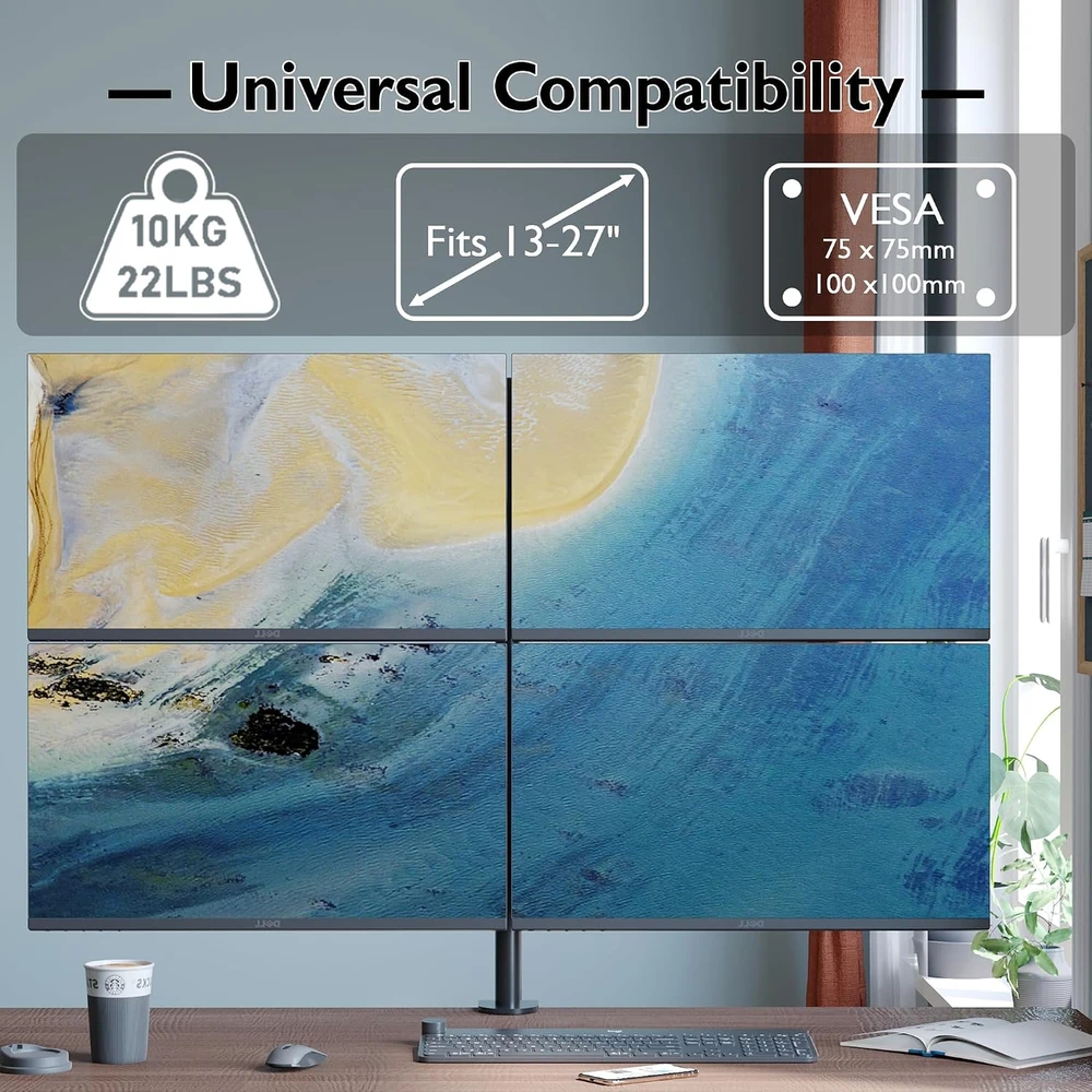 BONTEC stalinis laikiklis 4 monitoriams 13–27 colių, VESA 75 × 75/100 × 100, MDM004
