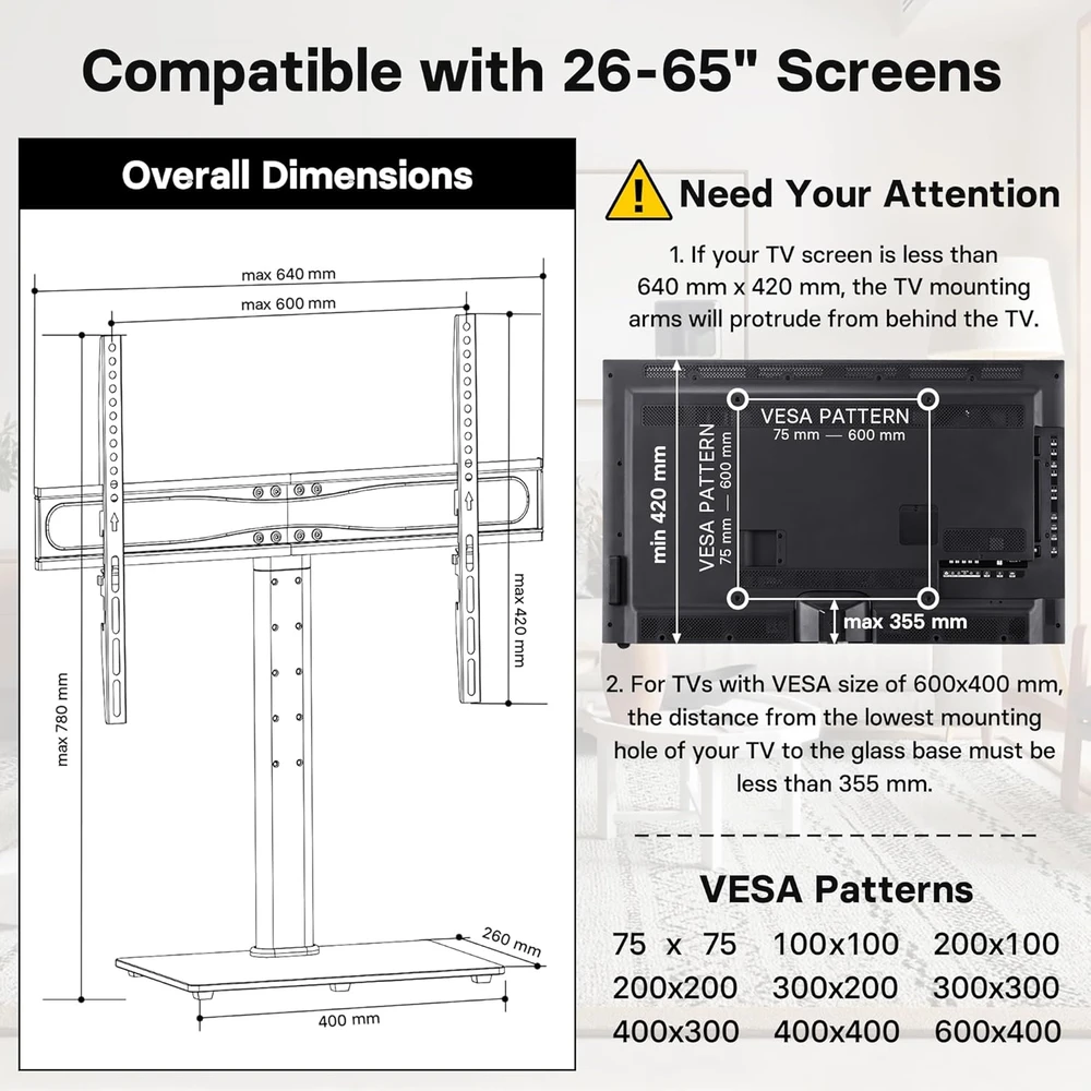 BONTEC stalinis televizoriaus stovas 26–65 colių, VESA 75 × 75–600 × 400 mm, 45 kg, ST13