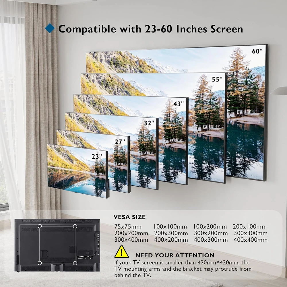 BONTEC televizoriaus sieninis laikiklis 23–60 col., VESA 400 × 400 mm, iki 45 kg, 116SB