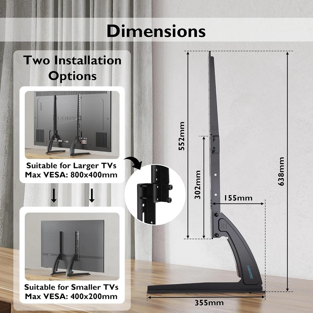 BONTEC televizoriaus stovas 22–65 colių, VESA 50 × 50–800 × 400 mm, iki 50 kg, TV02