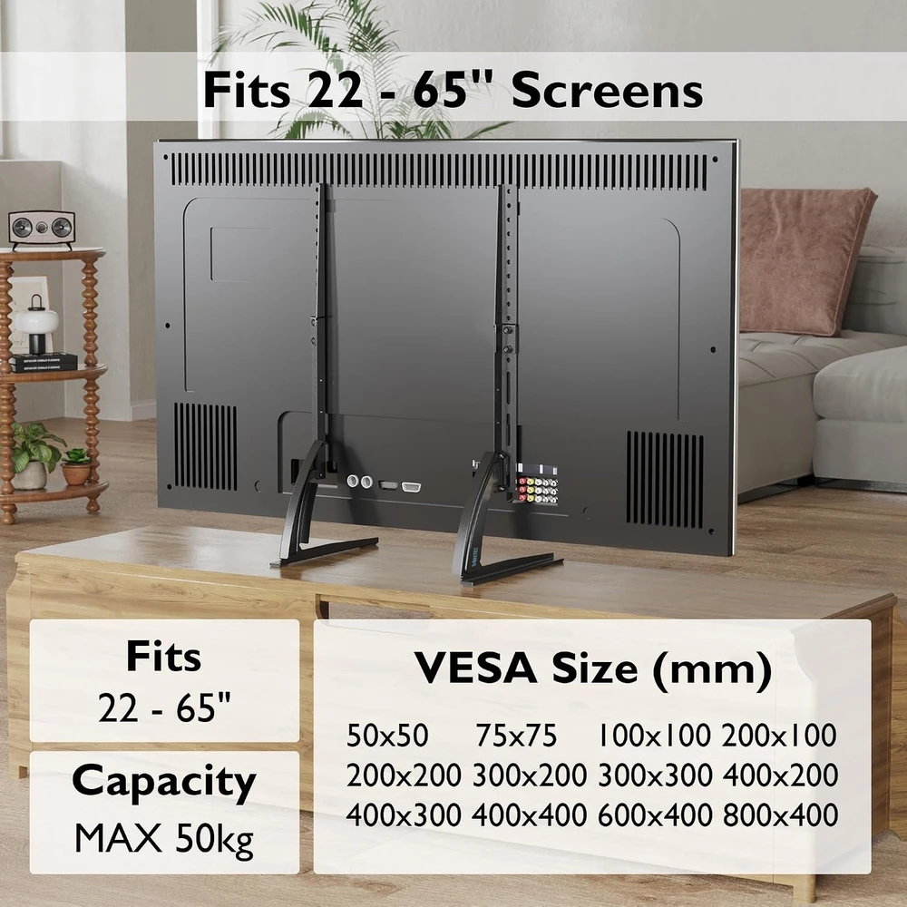BONTEC televizoriaus stovas 22–65 colių, VESA 50 × 50–800 × 400 mm, iki 50 kg, TV02