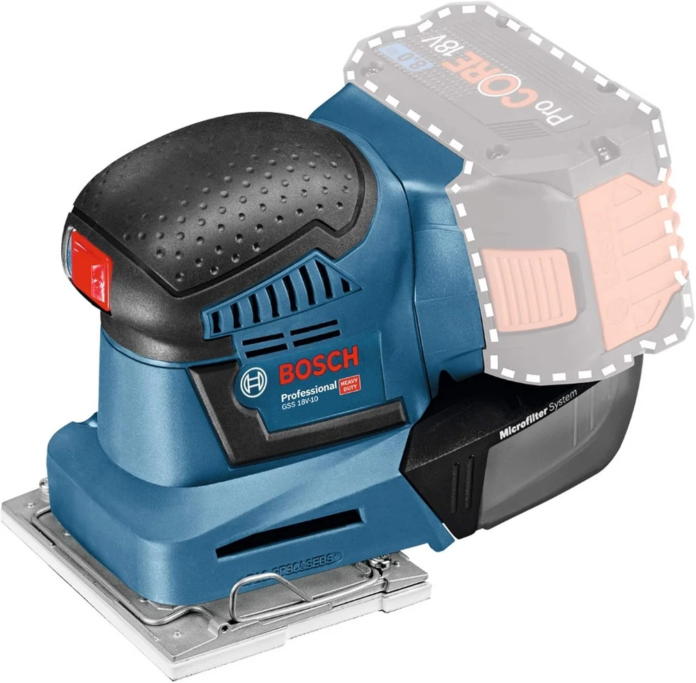 Bosch Akumuliatorinis vibracinis šlifuoklis GSS 18V-10, be akumuliatoriaus ir kroviklio
