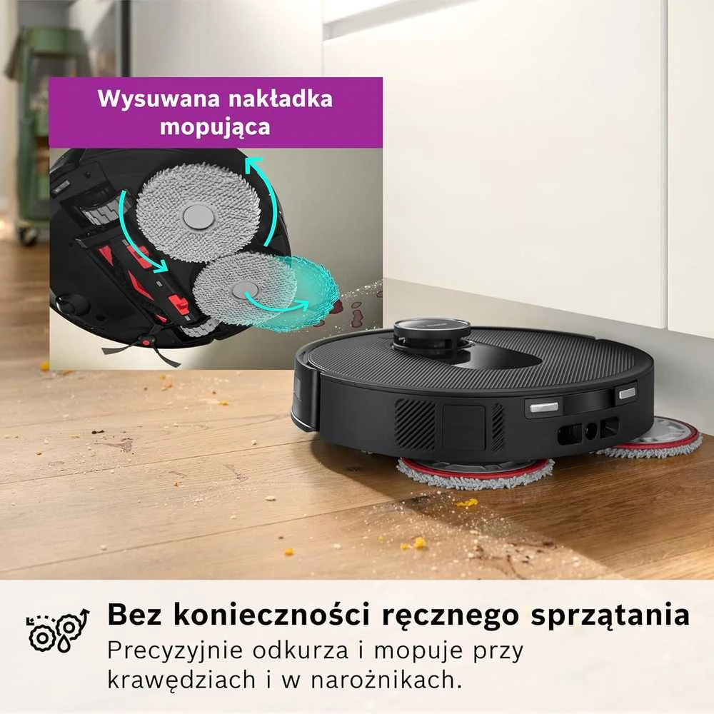Bosch robotas dulkių siurblys Spotless Max su mopavimo funkcija, 11000 Pa siurbimo galia, juodas, BCRDW3B