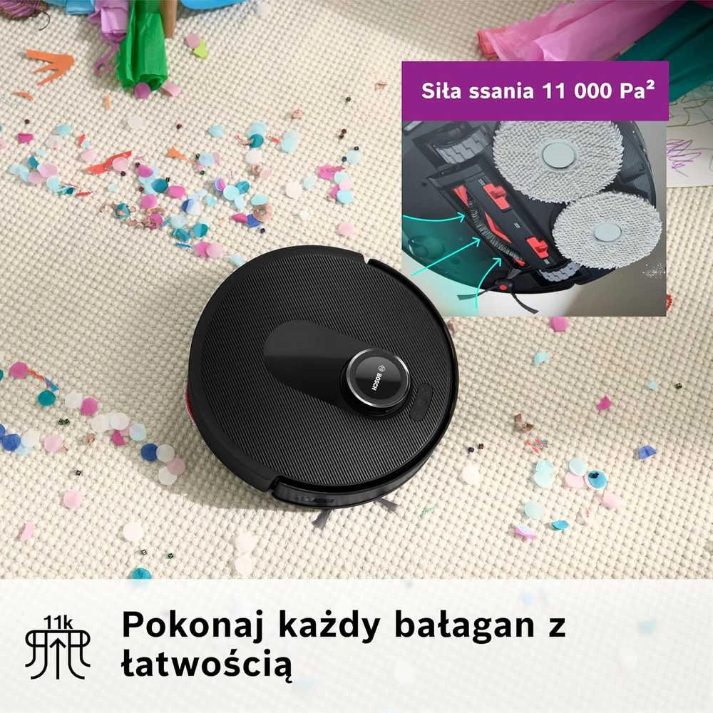 Bosch robotas dulkių siurblys Spotless Max su mopavimo funkcija, 11000 Pa siurbimo galia, juodas, BCRDW3B