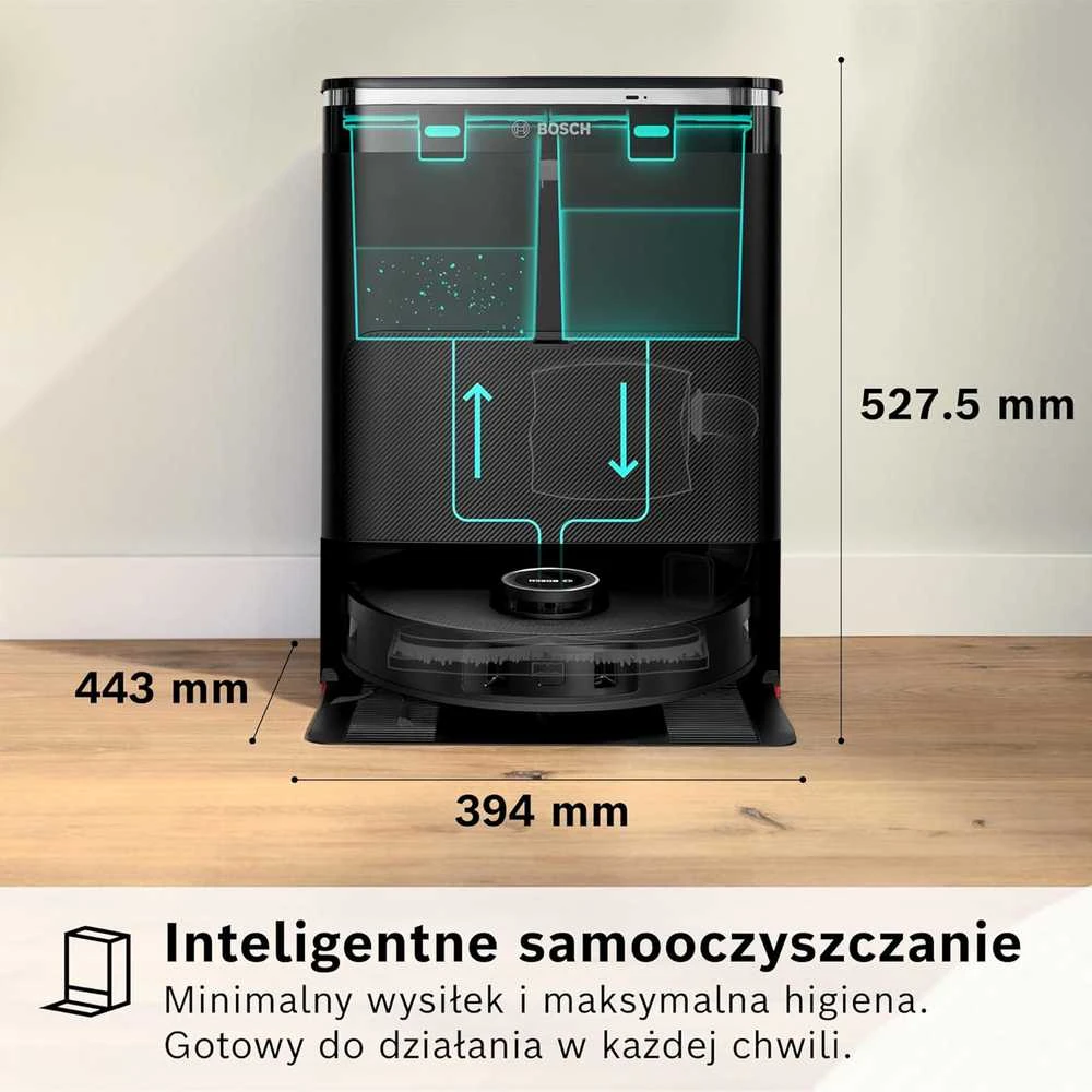 Bosch robotas dulkių siurblys Spotless Max su mopavimo funkcija, 11000 Pa siurbimo galia, juodas, BCRDW3B
