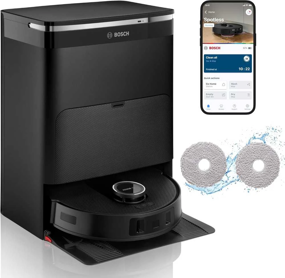 Bosch robotas dulkių siurblys Spotless Max su mopavimo funkcija, 11000 Pa siurbimo galia, juodas, BCRDW3B