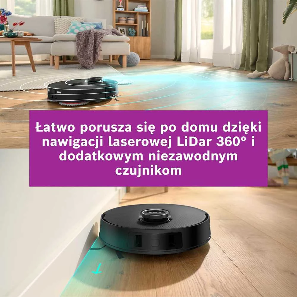 Bosch robotas dulkių siurblys Spotless Max su mopavimo funkcija, 11000 Pa siurbimo galia, juodas, BCRDW3B