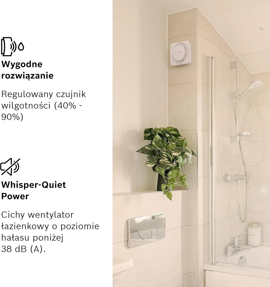Bosch vonios ištraukimo ventiliatorius su drėgmės jutikliu ir laikmačiu, 125 mm, 16,5 W, 145 m³/val, 7733703551