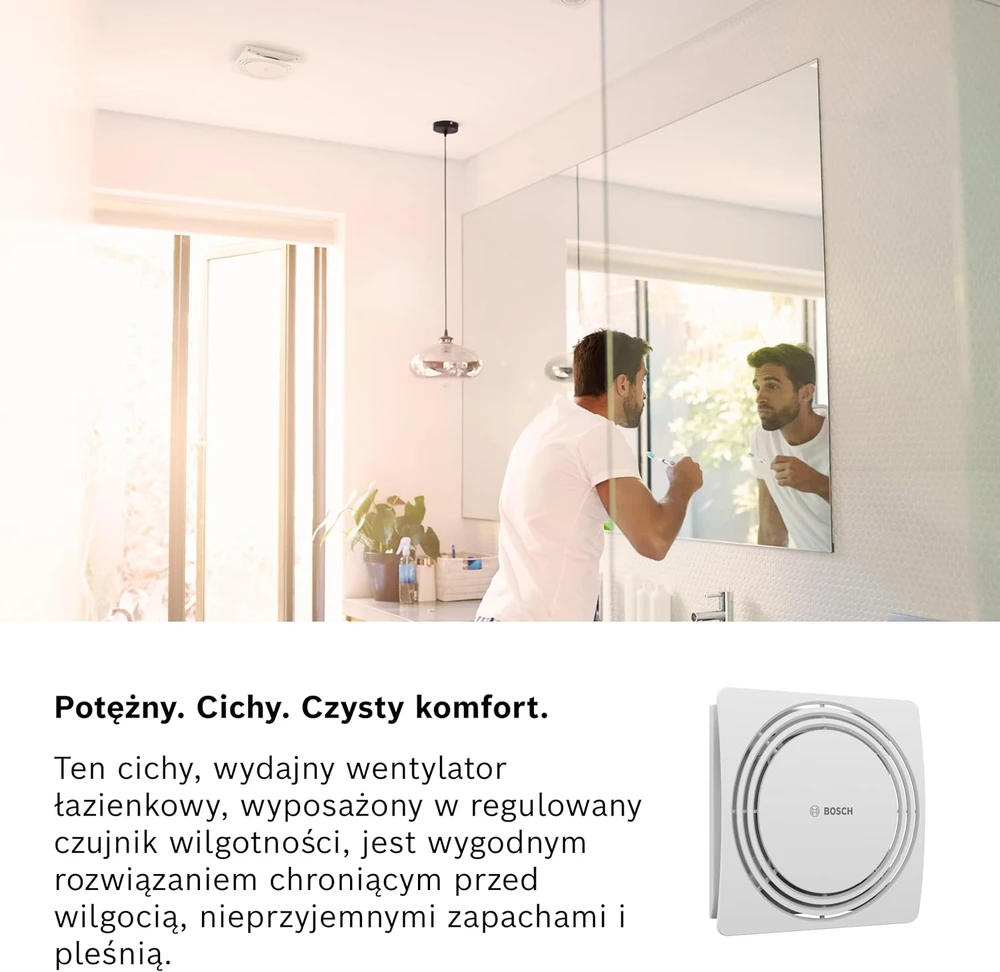 Bosch vonios ištraukimo ventiliatorius su drėgmės jutikliu ir laikmačiu, 125 mm, 16,5 W, 145 m³/val, 7733703551