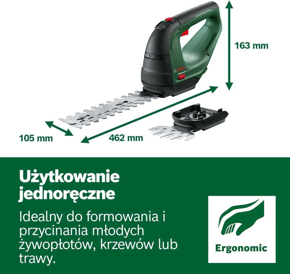 Krūmų ir žolės akumuliatorinių žirkių rinkinys Bosch Advanced Shear 18V-10 Be akumuliatoriaus ir kroviklio