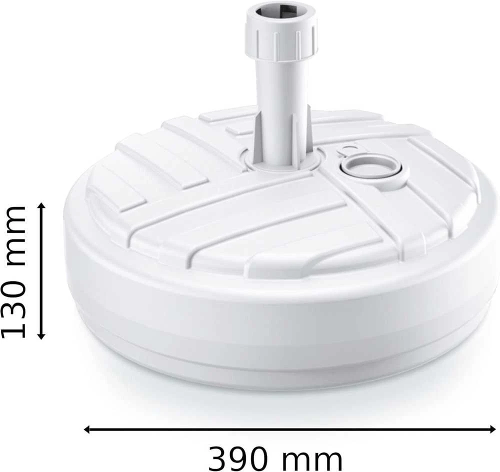 Botle apvalus baltas skėčio stovas iš plastiko, tinkamas 24–30 mm skersmens kotams, užpildomas