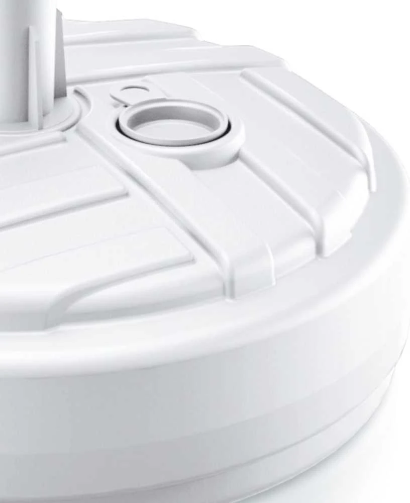 Botle apvalus baltas skėčio stovas iš plastiko, tinkamas 24–30 mm skersmens kotams, užpildomas