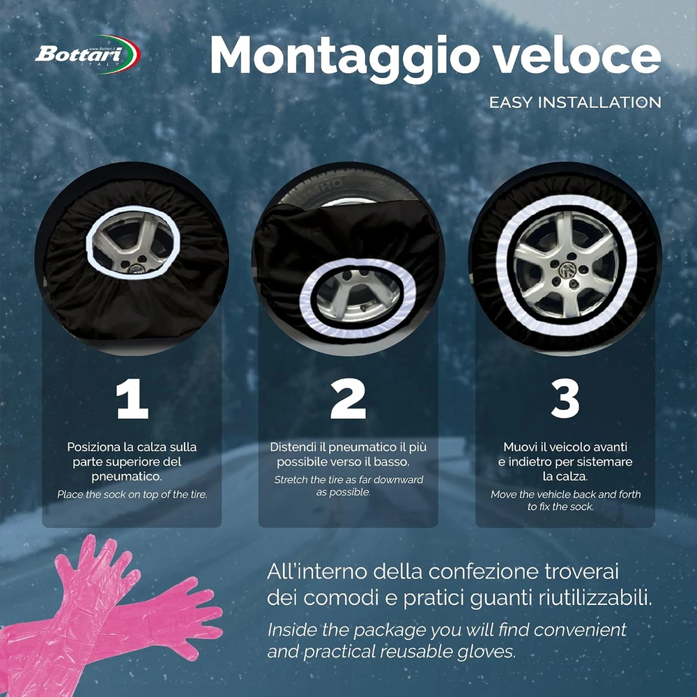 Bottari Italy tekstilinės sniego kojinės automobiliui XL, R14–R21, 2 vnt., 68074