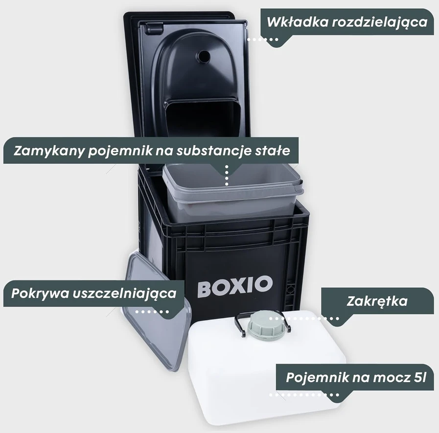 BOXIO mobili kompostuojanti tualeto dėžė, atskyrimo funkcija, 40 x 30 x 28 cm, juoda, BOX-TOI-BL-403027-MAX