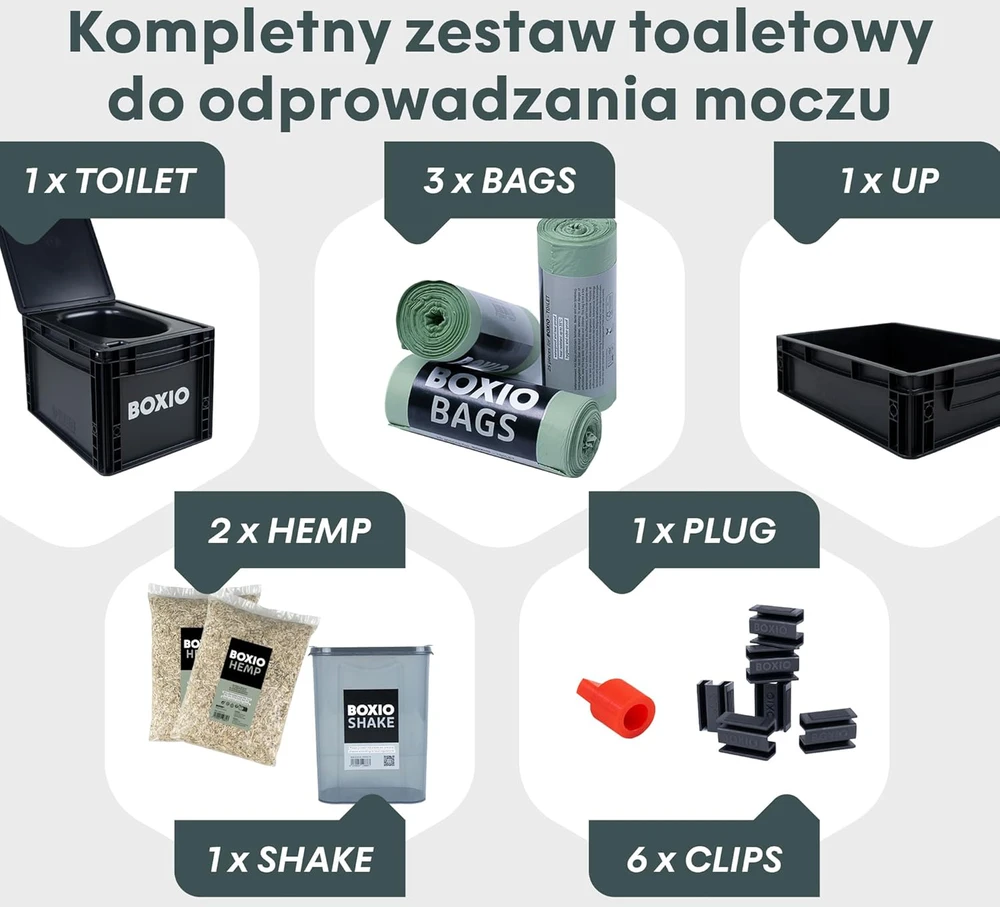 BOXIO mobili kompostuojanti tualeto dėžė, atskyrimo funkcija, 40 x 30 x 28 cm, juoda, BOX-TOI-BL-403027-MAX