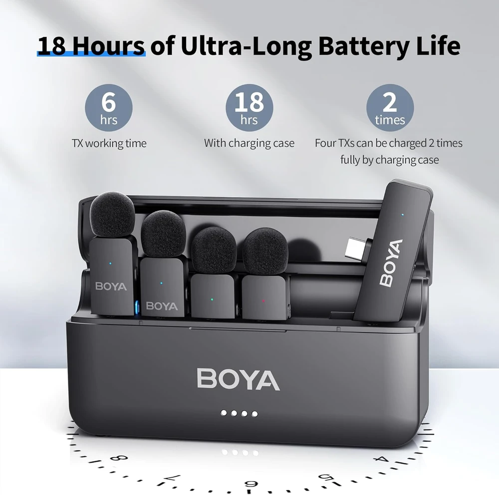 BOYA belaidis lavalier tipo mikrofonas BY-V4U, keturių kanalų, triukšmo mažinimas, USB-C