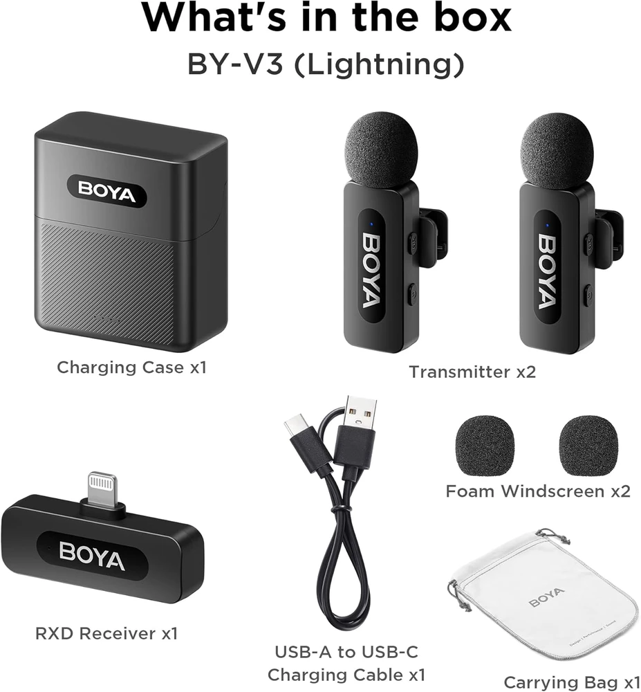 BOYA belaidis mikrofonas BY-V3 2.4GHz su 2 siųstuvais ir 1 imtuvu (Lightning) Juodas EU