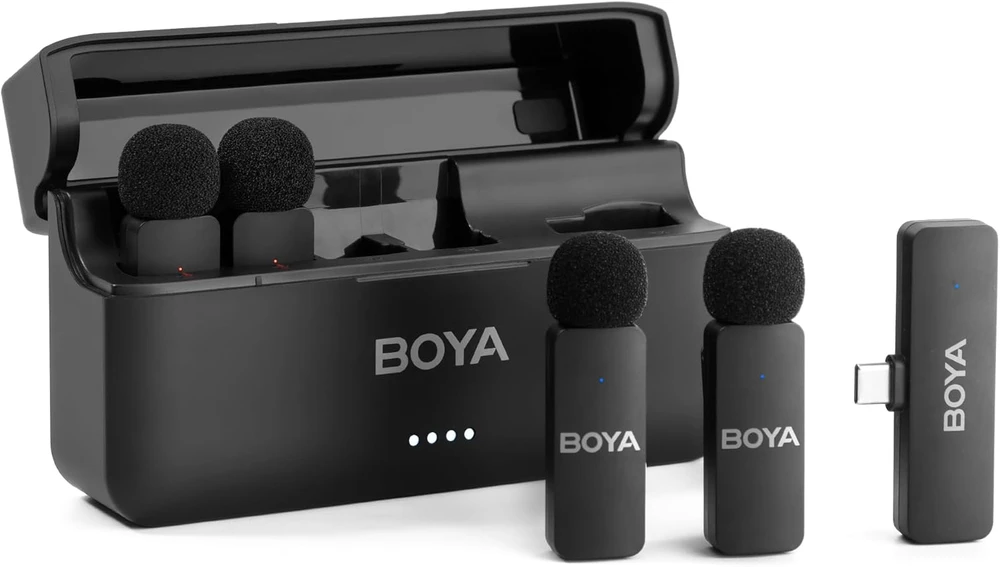 BOYA belaidis mikrofonas BY-V4 2.4GHz su 4 siųstuvais ir 1 imtuvu (C tipo) Juodas EU