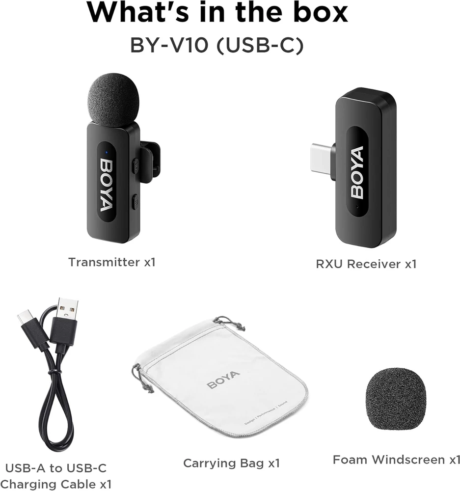 Mikrofonas BOYA BY-V10 V2.0 belaidis 2.4GHz - juoda
