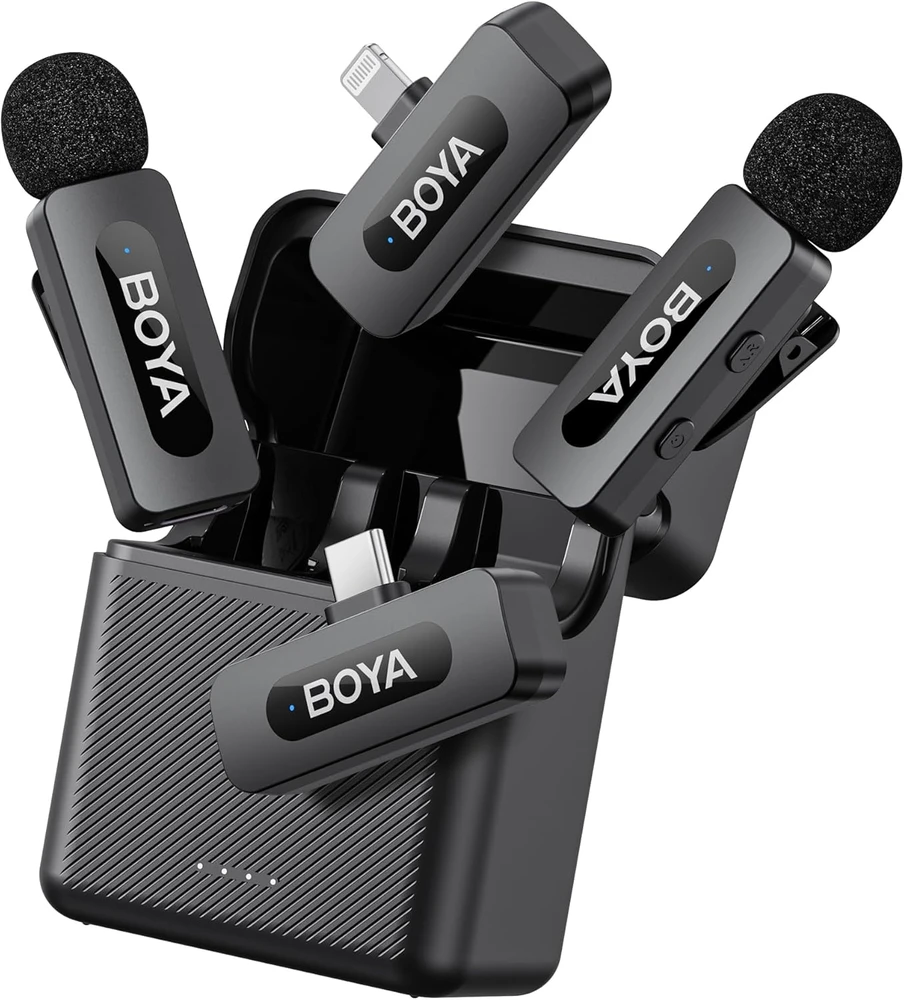 BOYA belaidis mikrofonas BY-V3 Combo 2.4GHz, su 2 siųstuvais ir 2 imtuvais (C tipo ir „Lightning“) Juodas EU