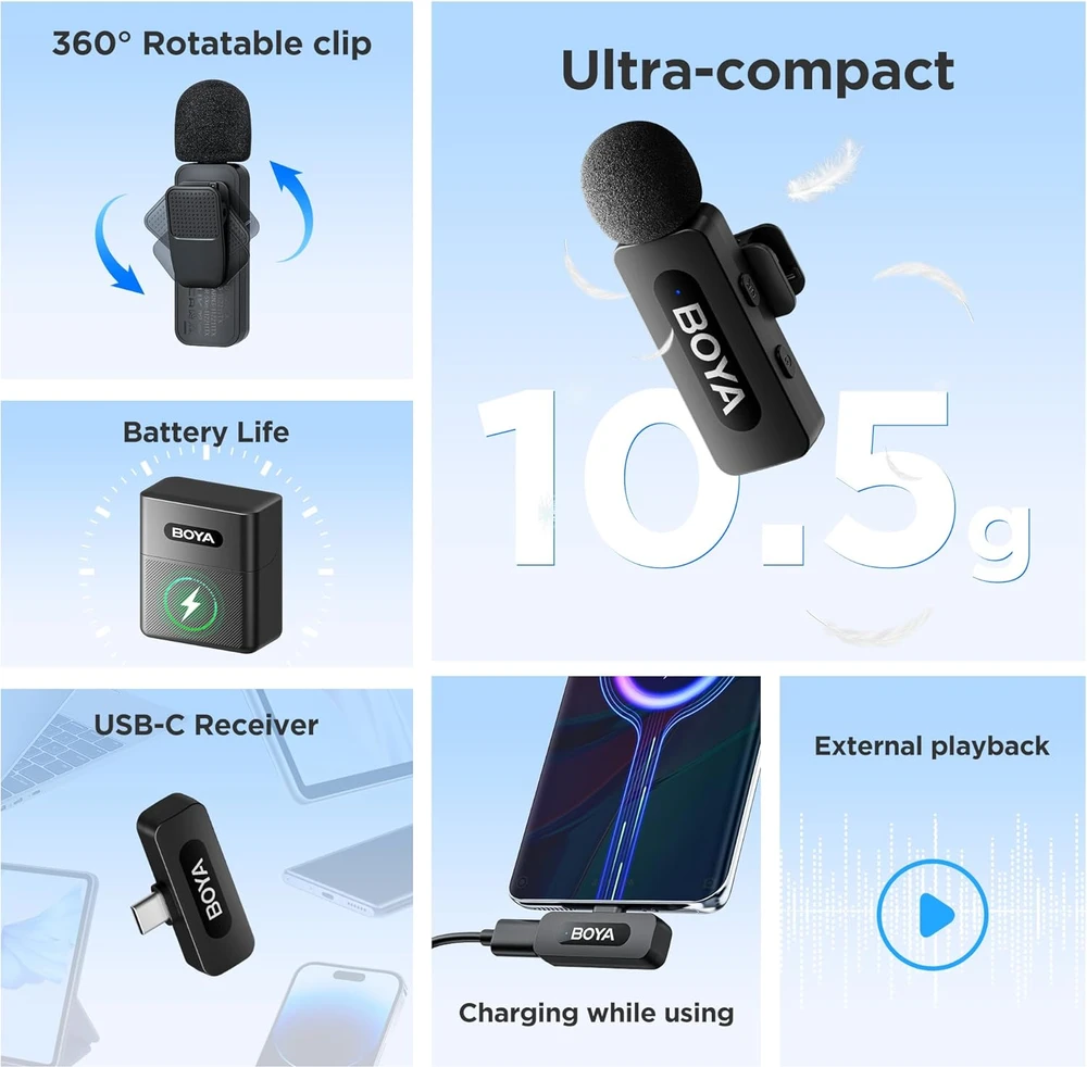 BOYA belaidis mikrofonas BY-V30 2.4GHz su 2 siųstuvais ir 1 imtuvu (C tipo) Juodas EU
