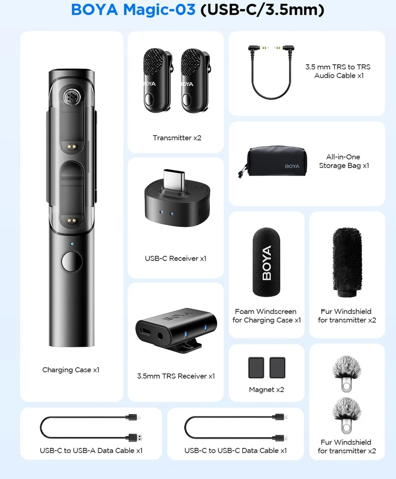 Mikrofonas BOYA MAGIC-03 belaidis 2.4GHz USB-C - juoda