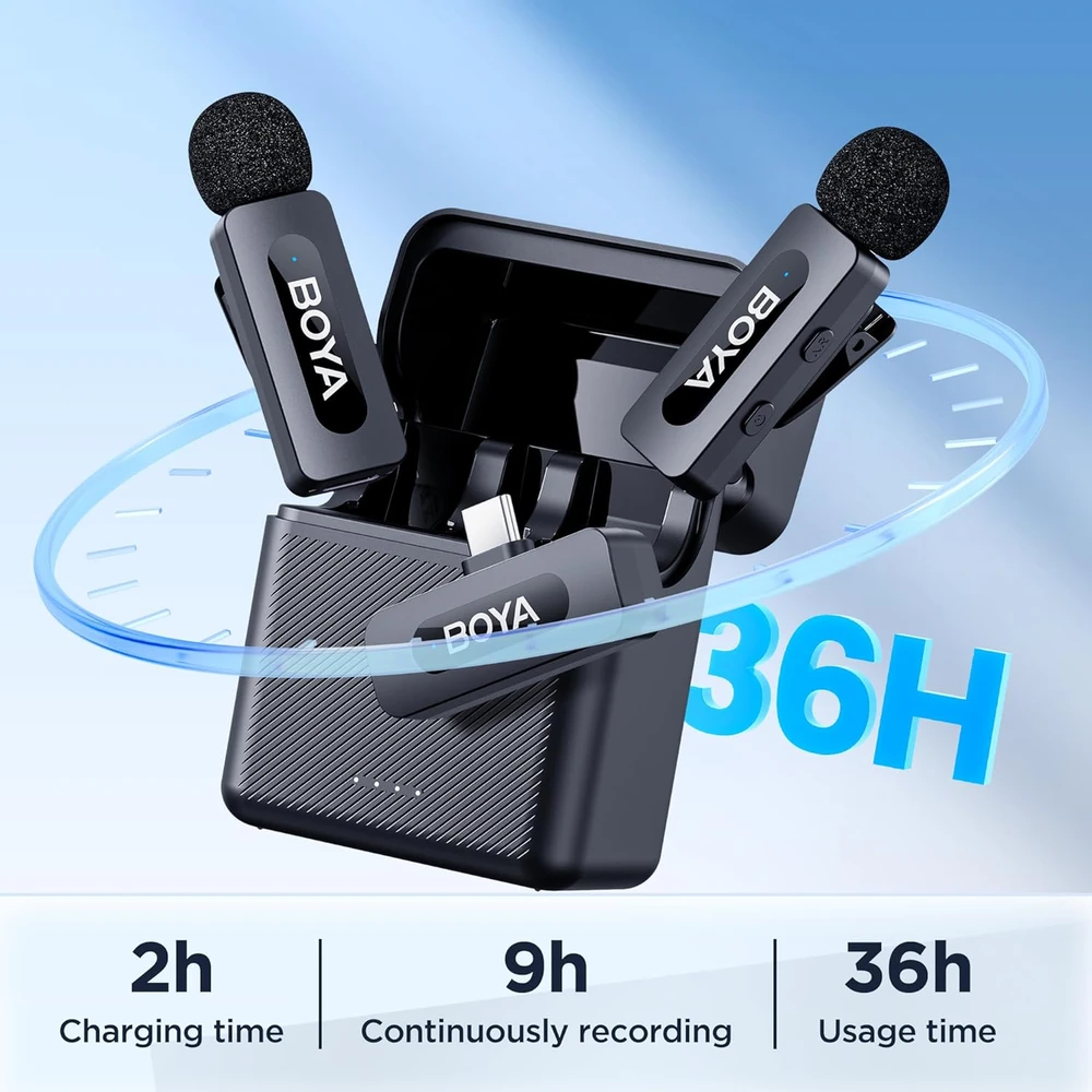 BOYA belaidis mikrofonas BY-V30 2.4GHz su 2 siųstuvais ir 1 imtuvu (C tipo) Juodas EU