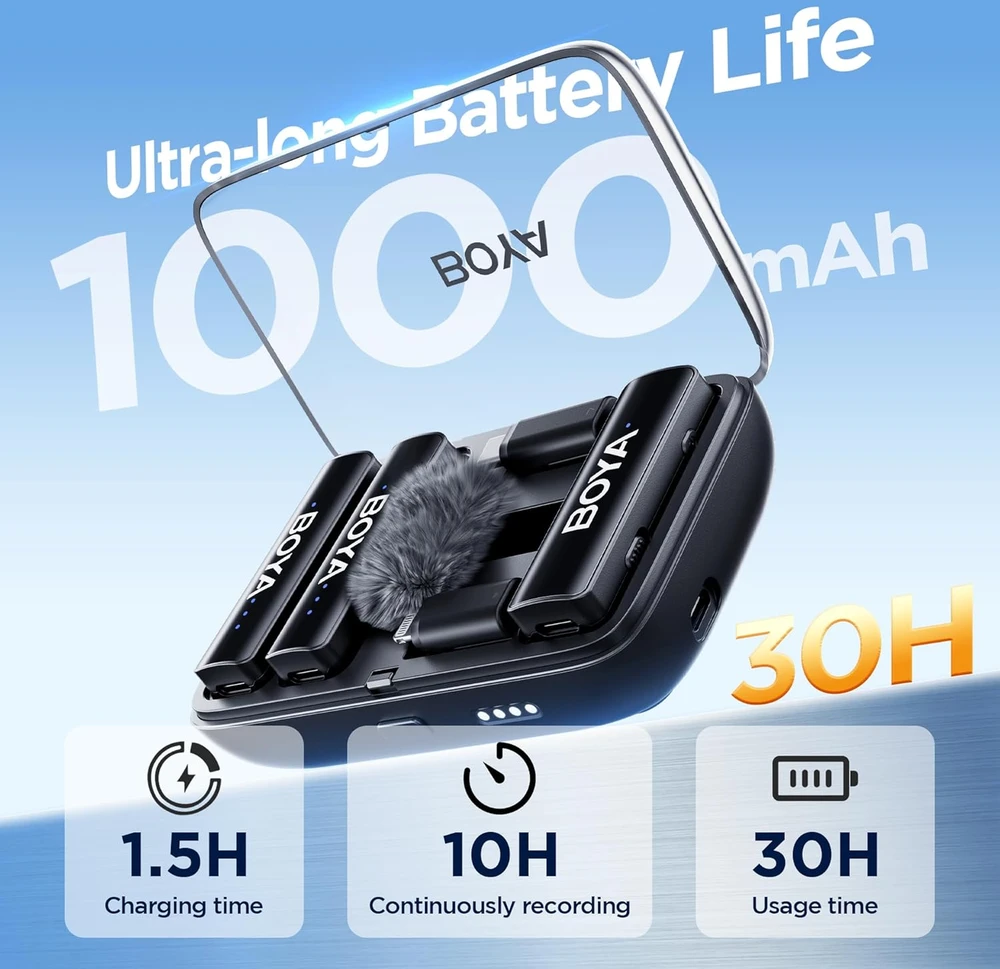 BOYA BOYALINK V2.0 belaidžiai mikrofonai 2.4GHZ USB-C - Juodas