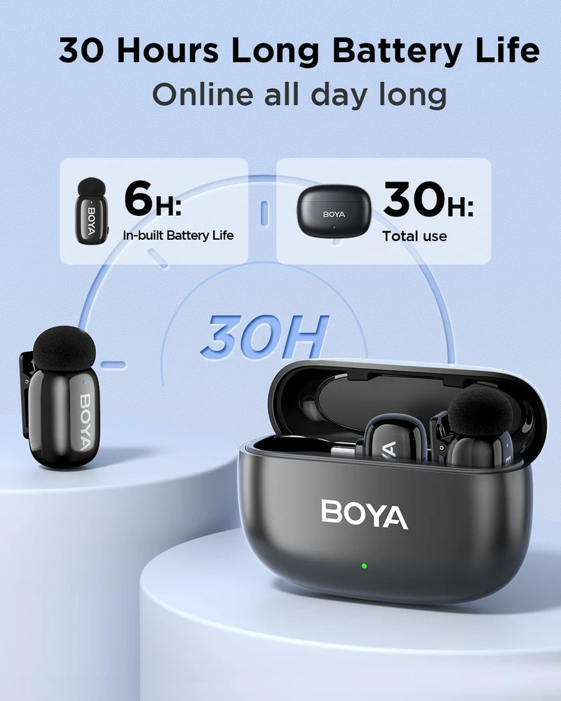 BOYA belaidžių lavalier tipo mikrofonų rinkinys su USB-C, 100 m veikimo nuotolis, BY-WM3T-U2