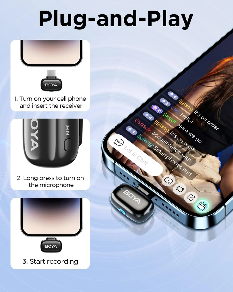 BOYA belaidžių lavalier tipo mikrofonų rinkinys su USB-C, 100 m veikimo nuotolis, BY-WM3T-U2