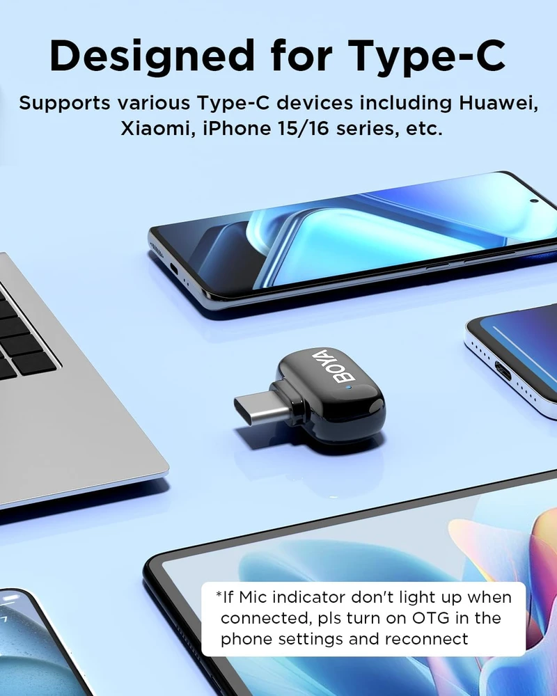 BOYA belaidžių lavalier tipo mikrofonų rinkinys su USB-C, 100 m veikimo nuotolis, BY-WM3T-U2