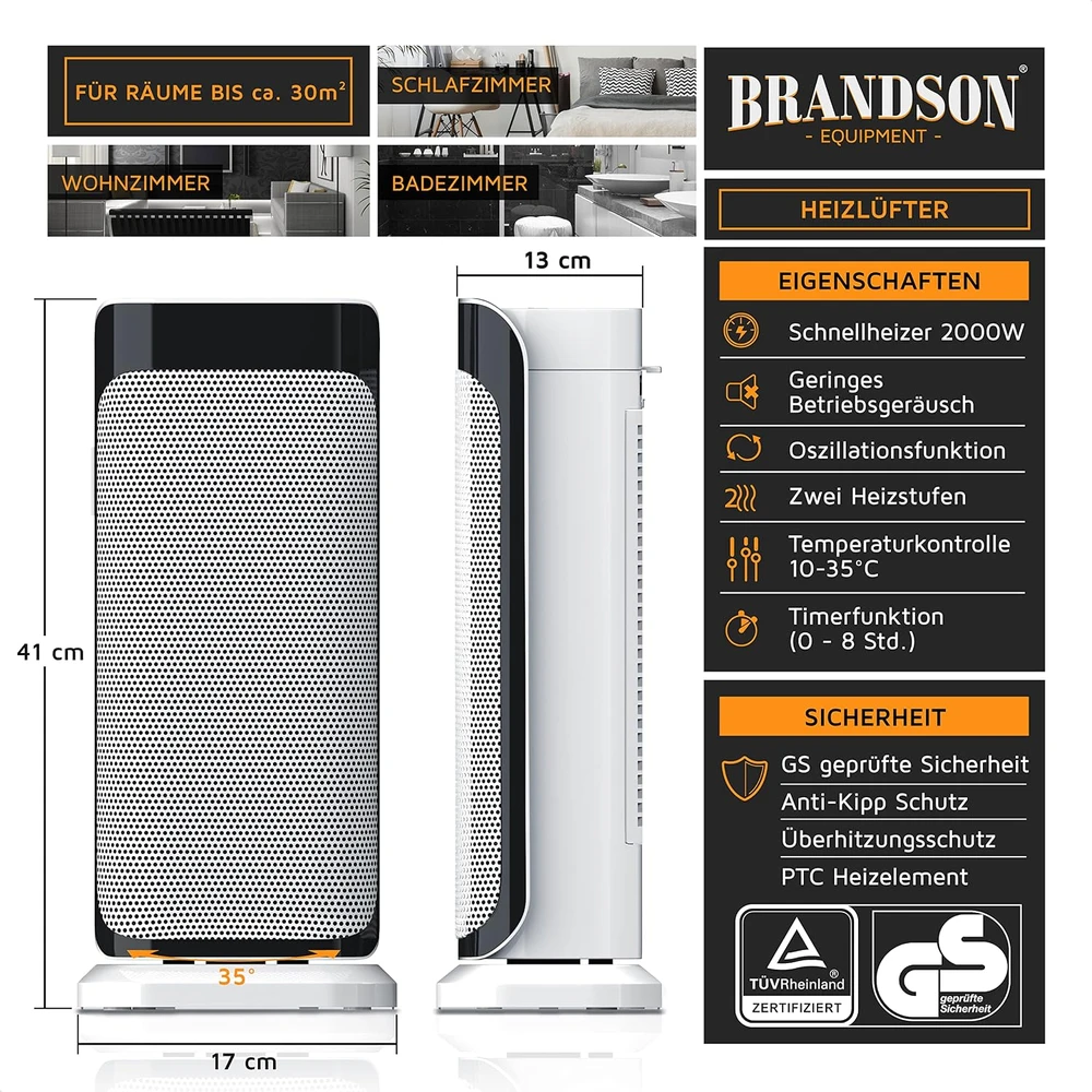 Brandson keraminis termoventiliatorius, 2000 W, 303124