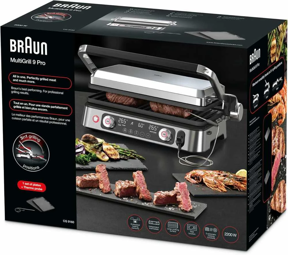 Braun MultiGrill 9 Pro CG9160 elektrinis kontaktinis grilis, 2200 W, su termosonda