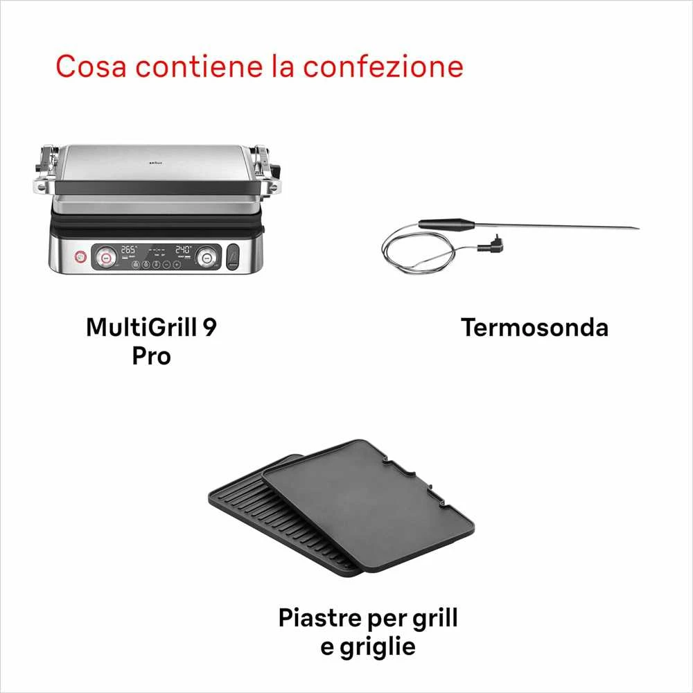 Braun MultiGrill 9 Pro CG9160 elektrinis kontaktinis grilis, 2200 W, su termosonda