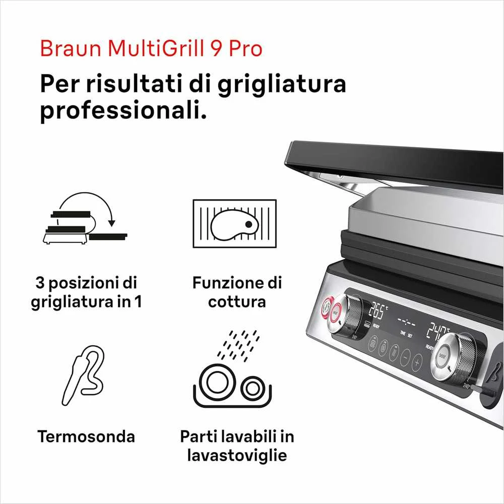 Braun MultiGrill 9 Pro CG9160 elektrinis kontaktinis grilis, 2200 W, su termosonda