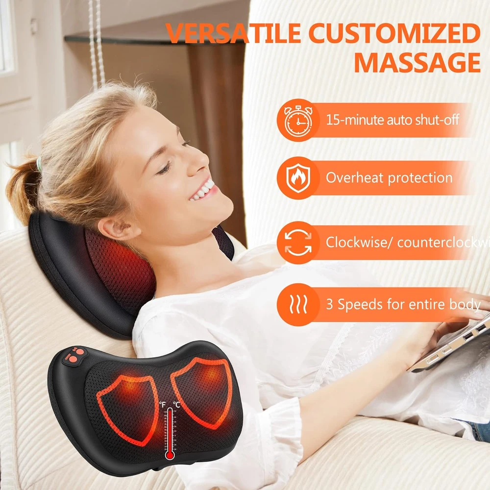 Brelley Shiatsu masažinė pagalvė kaklui ir nugarai su infraraudonųjų spindulių šildymu JH016