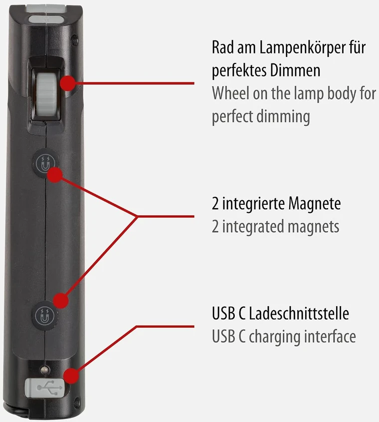 Brennenstuhl LED darbo žibintas su akumuliatoriumi, magnetu, USB-C, 400+70 lm, 1177370010