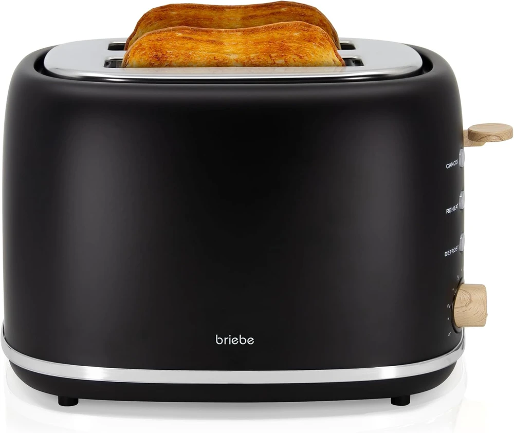 briebe Nordic pusryčių rinkinys – 2 riekelių duonos skrudintuvas, 6 apkepimo lygiai, elektrinis virdulys 1,7 l, 2200 W, juodas