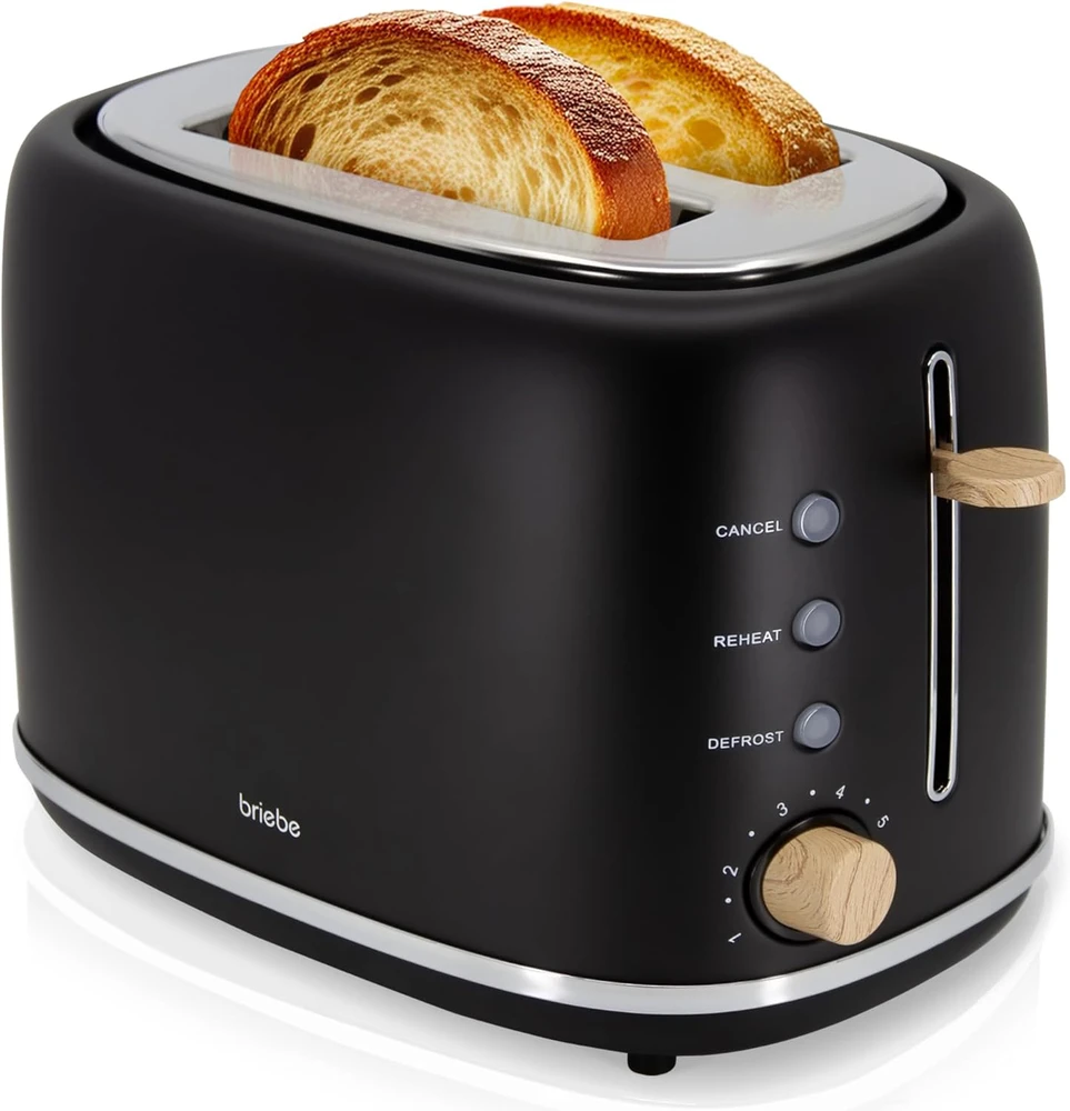 briebe Nordic pusryčių rinkinys – 2 riekelių duonos skrudintuvas, 6 apkepimo lygiai, elektrinis virdulys 1,7 l, 2200 W, juodas