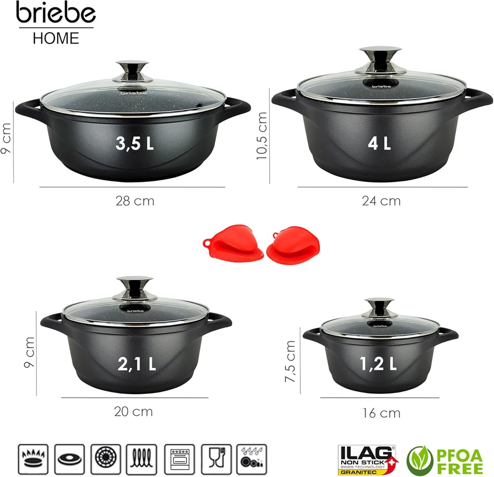 briebe puodų rinkinys su ILAG GRANITEC danga, 8 dalių, aliuminis, indukcijai, MGK-17