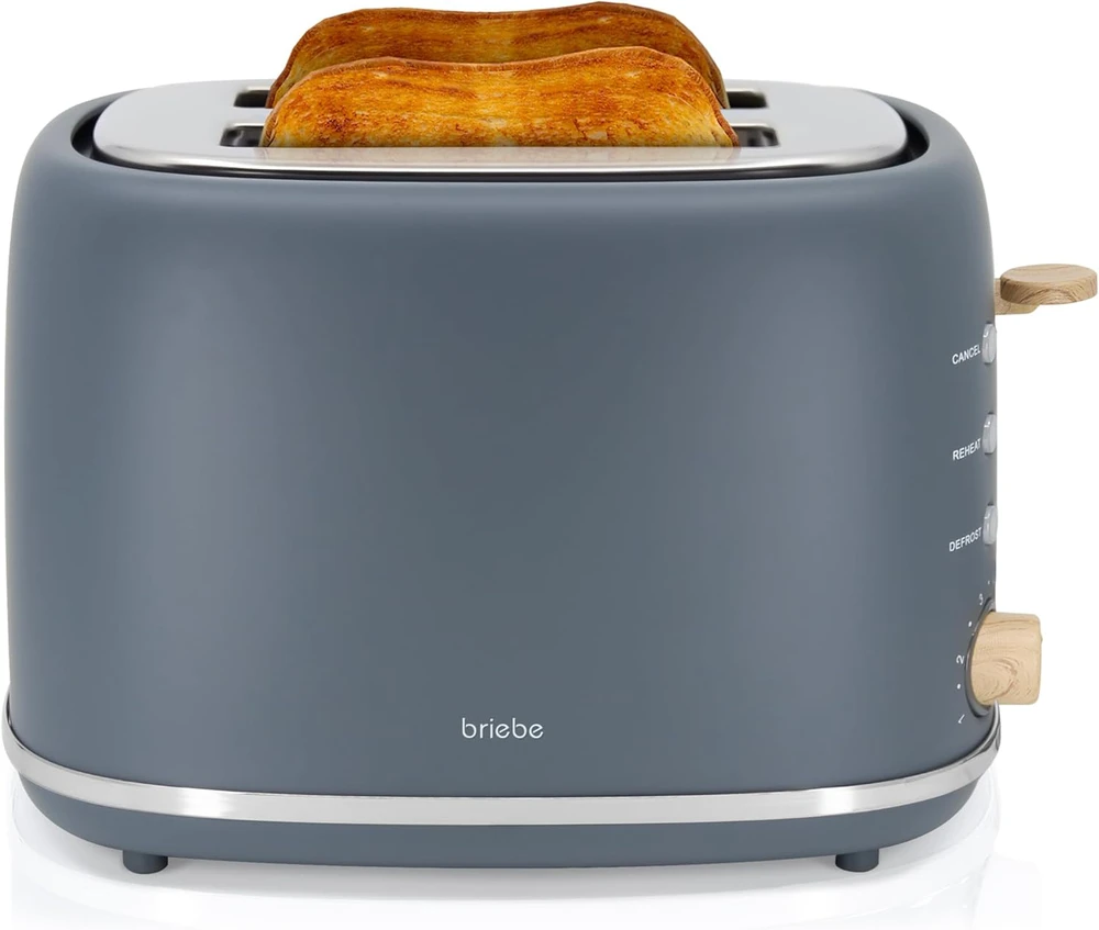 briebe pusryčių rinkinys Nordic – elektrinis virdulys 1,7 l 2200 W ir 2 riekelių skrudintuvas, 6 lygiai, pilkas, SKT1167