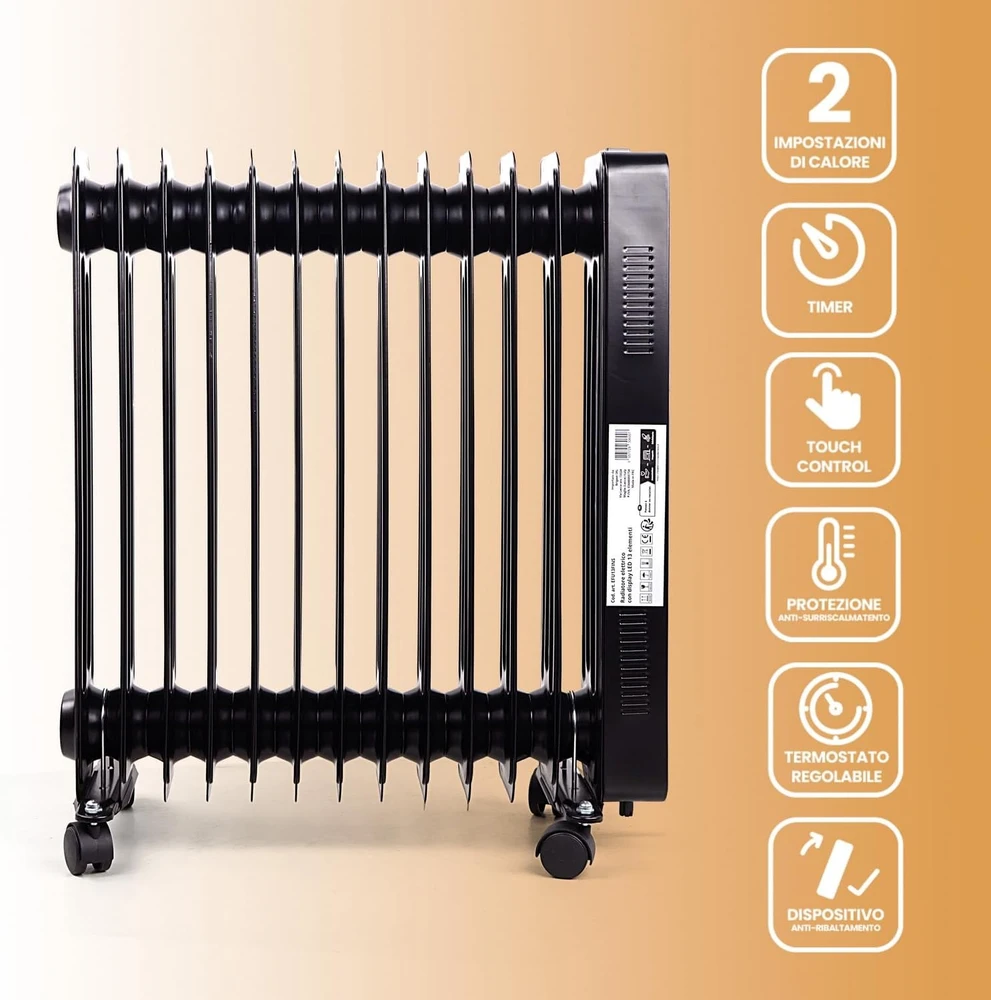 Brigros alyvinis elektrinis radiatorius 2500 W, 13 sekcijų, Wi-Fi, EFU13FINS