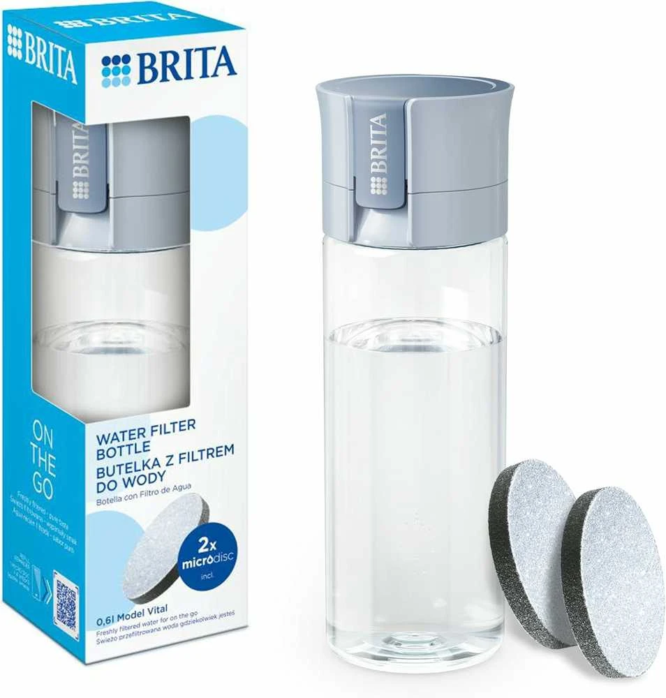 BRITA vandens butelis su filtru Vital 0,6 l, 2 MicroDisc filtrai, pastelinis mėlynas